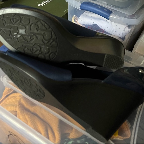 Calvin Klein Peep Toe Fabric Wrap Wedge Heels size 8 1/2 - 9 blue - Picture 14 of 14